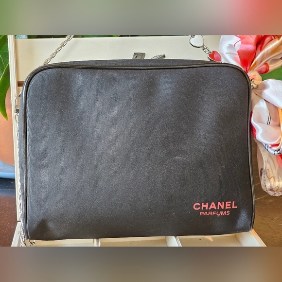 Chanel Black Travel Bag w/Chain Strap & Scarf Added - Picture 12 of 16